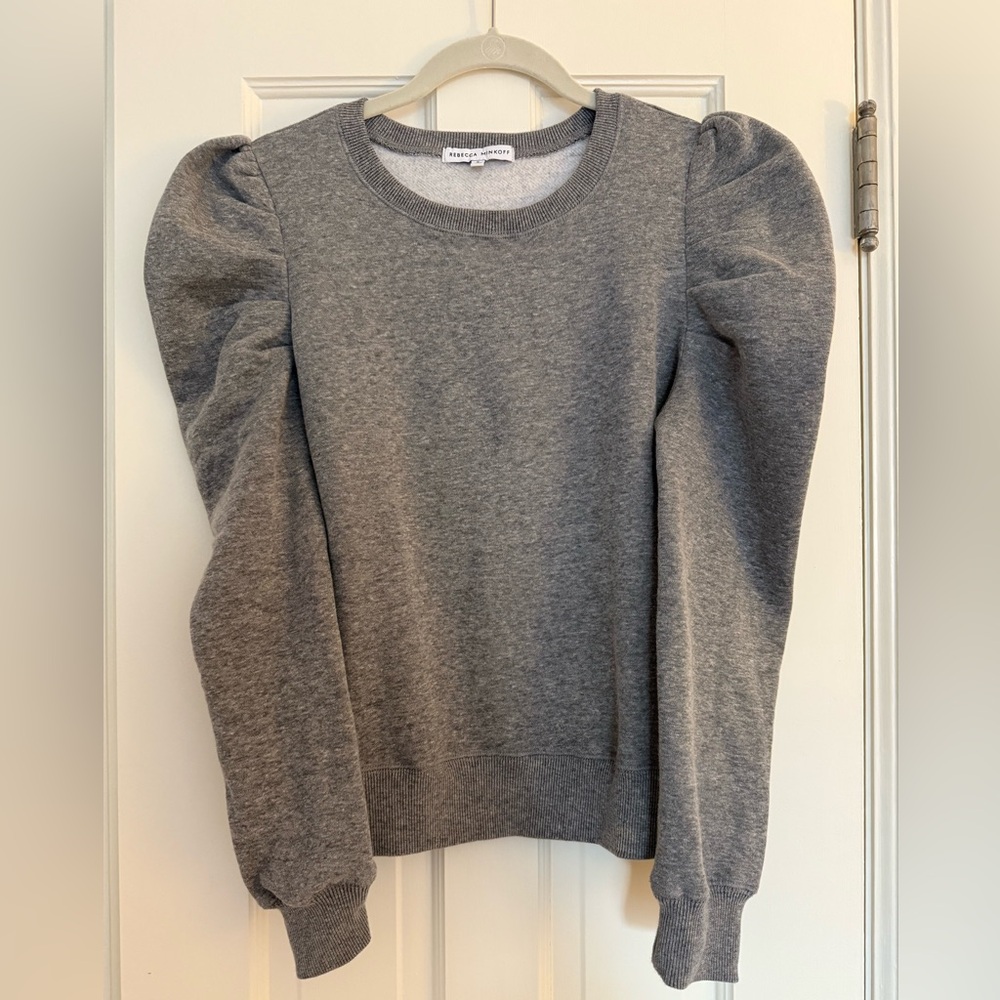 Rebecca Minkoff Janine Charcoal Gray Puff Sleeve Sweatshirt, size S Small